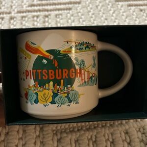 Starbucks Pittsburgh Mug - White with Green, Orange, and Blue Design
